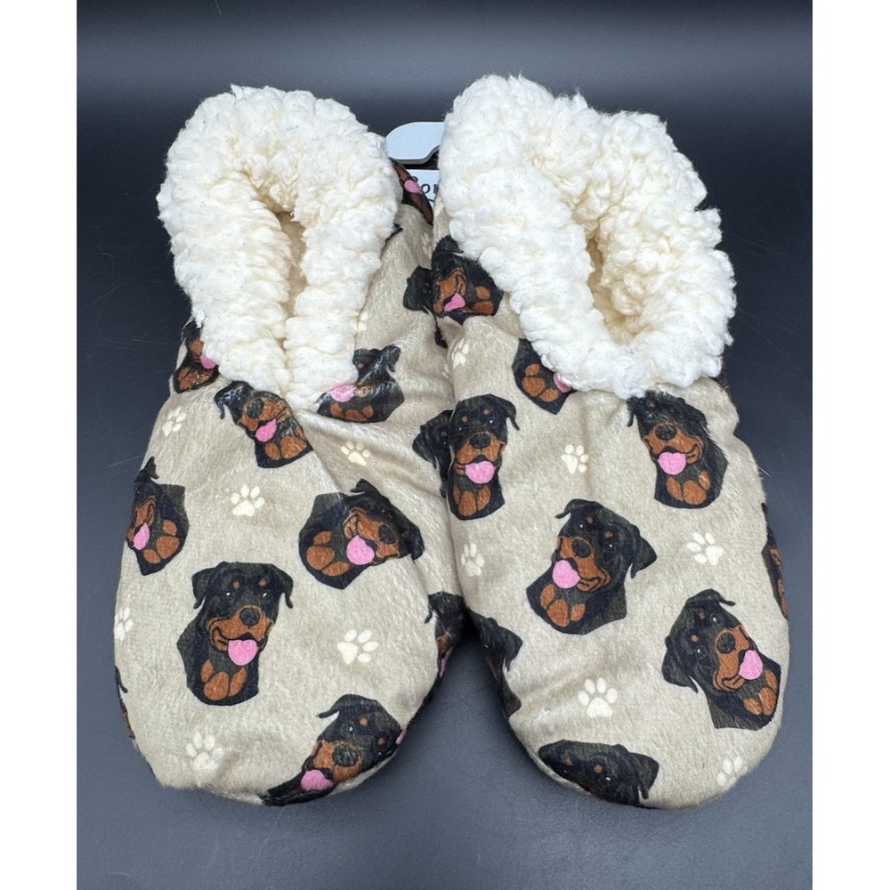 Comfies E&S Pets Rottweiler Dog Print Sherpa Lined Slipper Booties Tan One Size